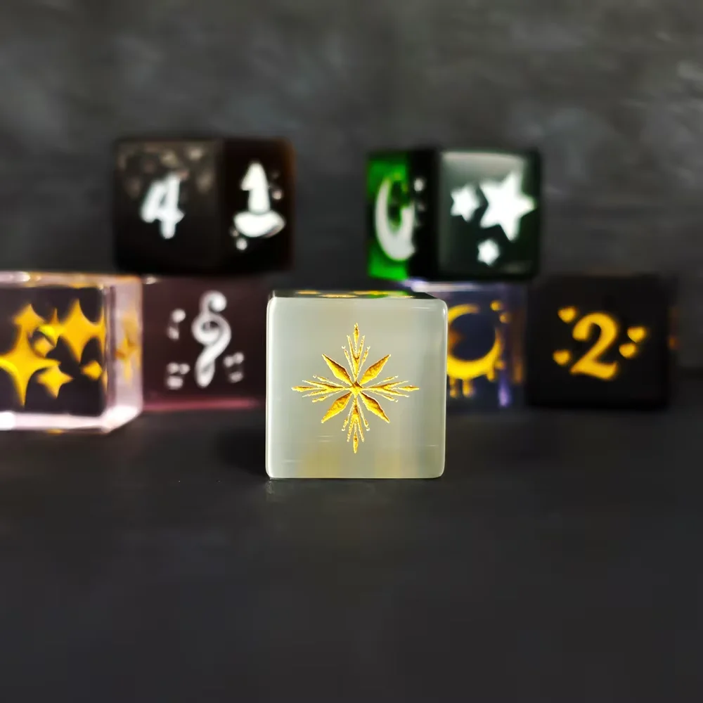 D6 Snowflake Dice 16mm Glass Cube 6-Sided Bar Club Party Home Entertainment Activities Desktop Game Accessories Dice Toy