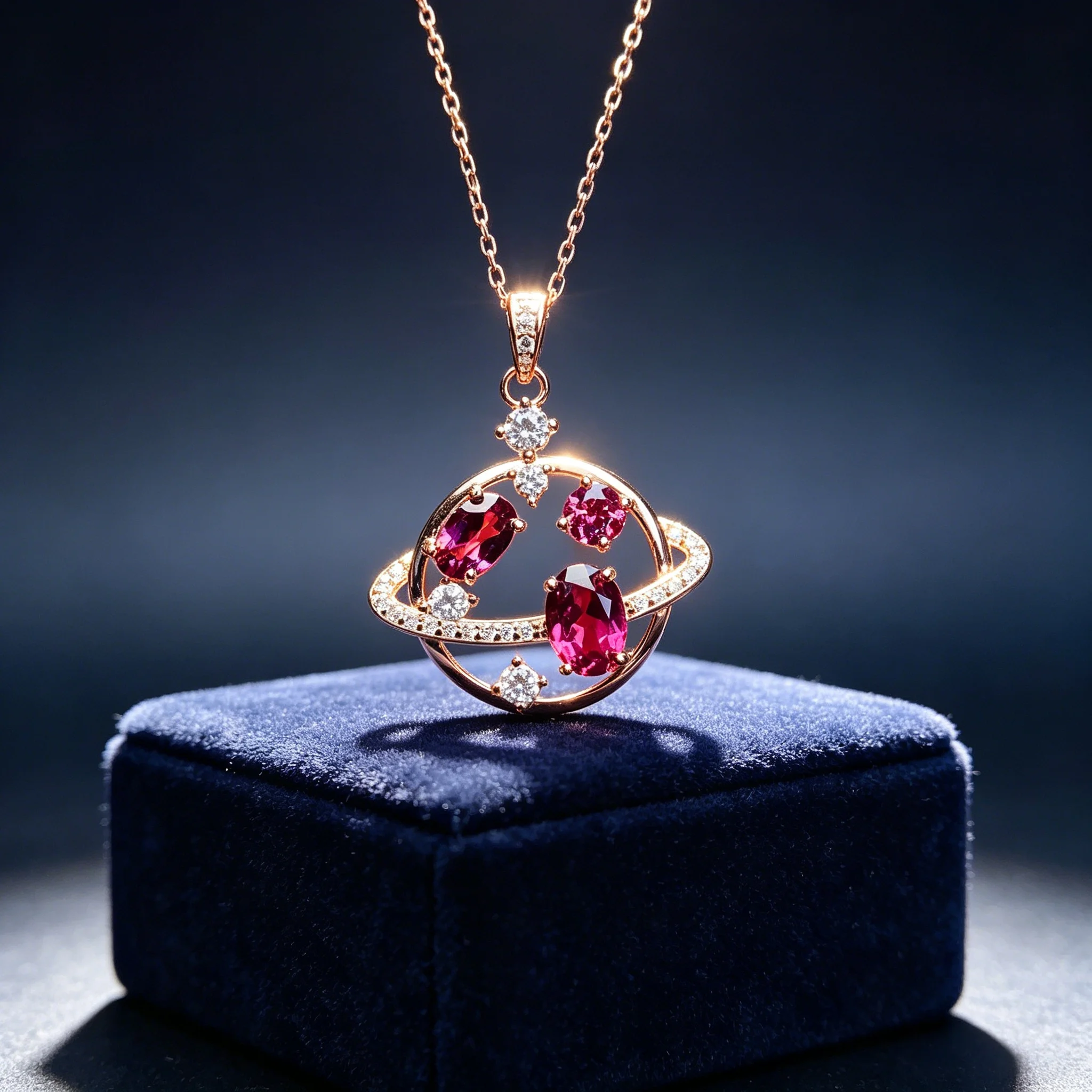 FS 5*7mm Natural Garnet S925 Sterling Silver Planet Modeling Pendant Necklace Fine Fashion Weddings Jewelry for Women\'s