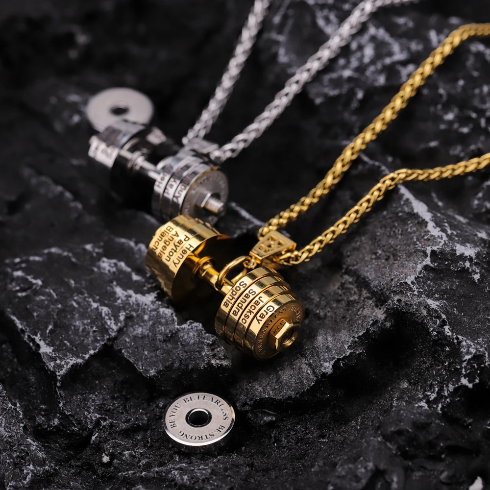 MaiLun Personalisierte Namen Hantel Halskette Hip Hop Halskette Edelstahl Hantel Halskette Schmuck Geschenk – Detail 11