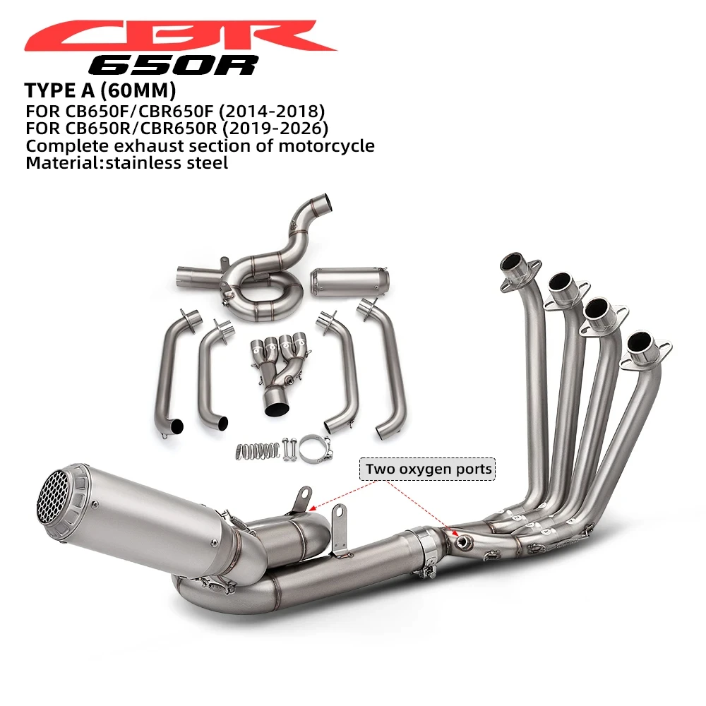 motorcycle Escape System for CB650F CBR650 Front mid Link Pipe 2014-2026 tubos de escape moto Accessory With 2 oxygen sensors