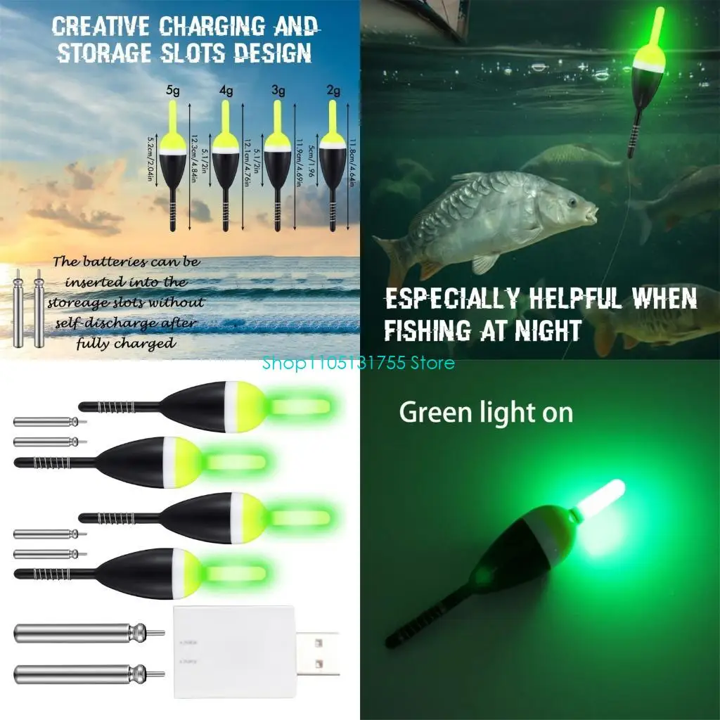 

K0EF Set Of 4 Fluorescent Fishing Float Includes Battery Charging Set For Night