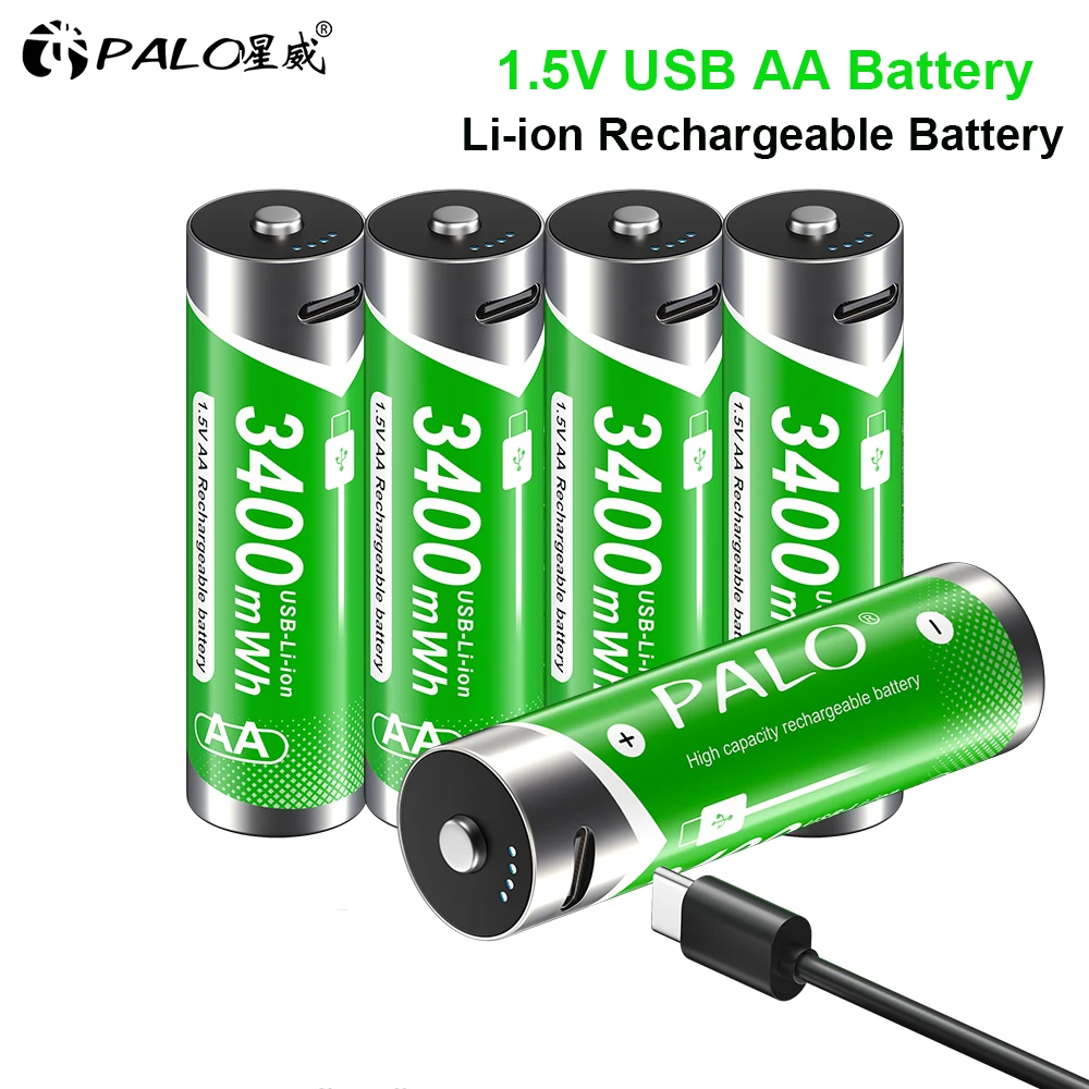 PALO 1.5V AA Bateria litowo-jonowa 3400mWh AA Akumulatory litowo-jonowe LR6 AA z portem USB do pilota z klawiaturą zabawkową