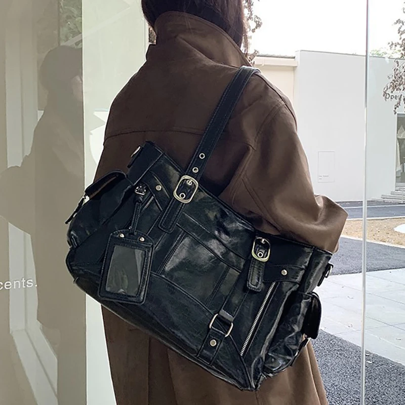 

Richme Y2K Moto Style Women Tote Bags Fashion Punk Ladies PU Crossbody Shoulder Bags Vintage Luxury Individuality Bolso Mujer