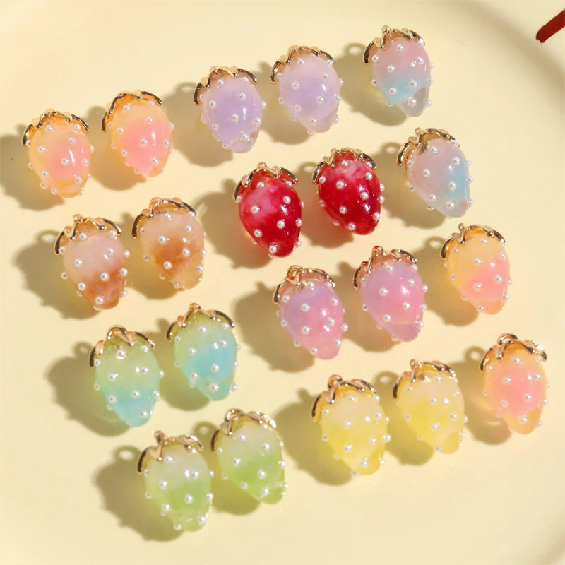 

Min order 20pcs/lot beads decoration cartoon strawberry shape acrylic beads with alloy cap diy jewelry garment accessory