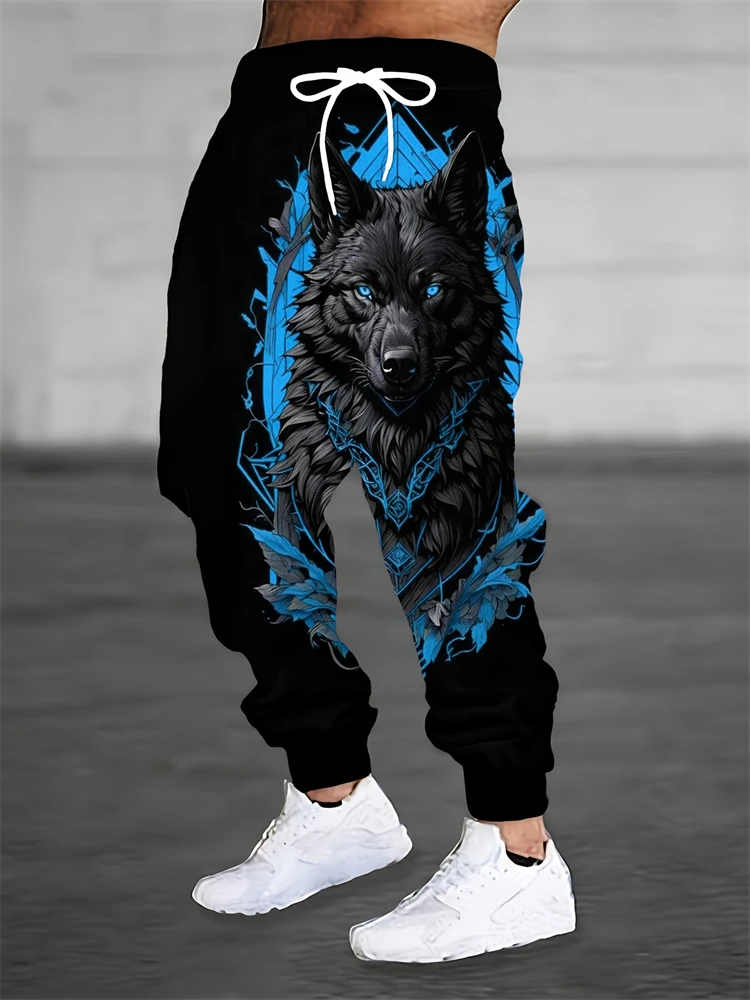 

Spring/Autumn Fashion Men's Pants Casual Drawstring Outdoor Sports Pants 3D Wolf Animal Print Plus Size Comfortable Casual Pants