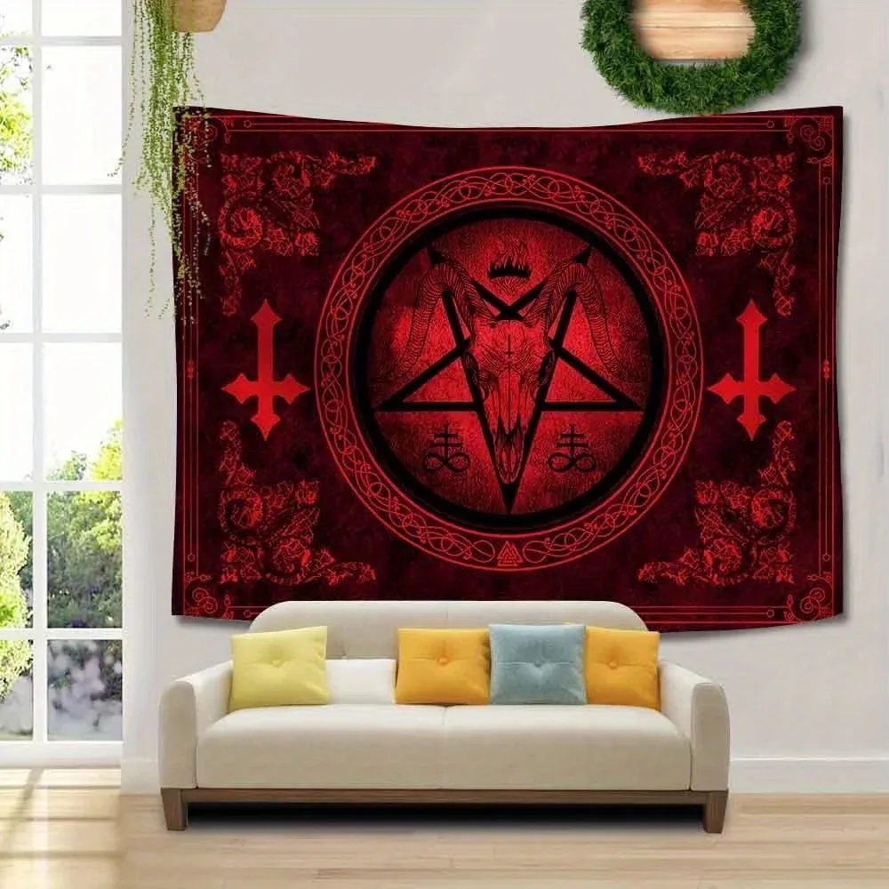 Night Ritual Tapestry Satan Goat Head Witch Chamber Altar Bar Room Decoration Gothic Aesthetic Decoration Creative