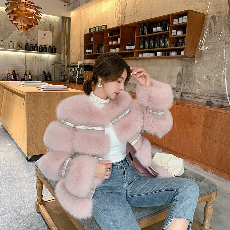 Coat Luxury 2023 Real Fur Winter Women Female Diamond Whole Natural Fox Fur Jackets for Women Mid-length Female Fur Streetwear