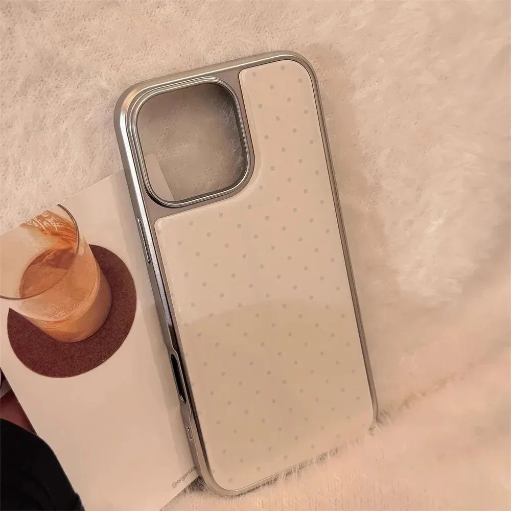 Full Screen Polka Dot Wave Point Silver Edge Epoxy Phone Case For iPhone 17 16 15 14 13 12 11 Pro MAX Plus 17air Drop Glue Cover view 4
