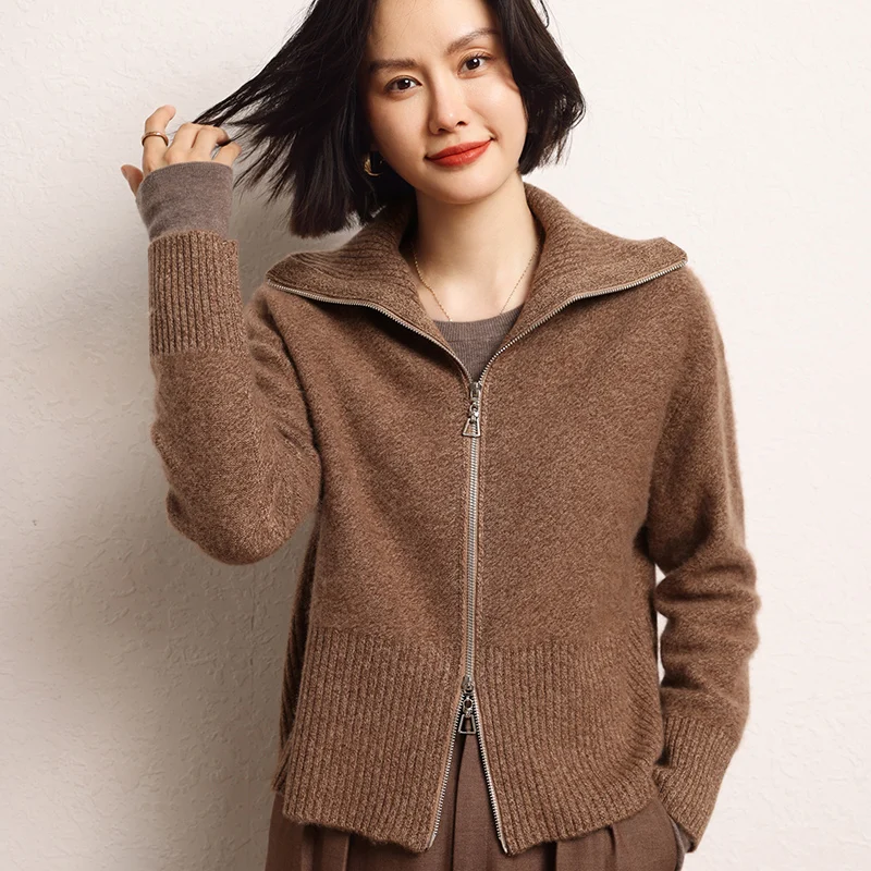 2024 Hot Sale 100% Cashmere Cardigan Women Coat Autumn Winter New Short Jacket Long Sleeve Soft Sweater Female Knitwear Outwear