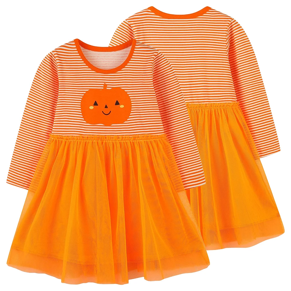 Autumn Children Clothes Fairytale Wardrobe Long Sleeve Pumpkin Print Tulle Casual Dress Perfect for Little Girls Enchanting Look