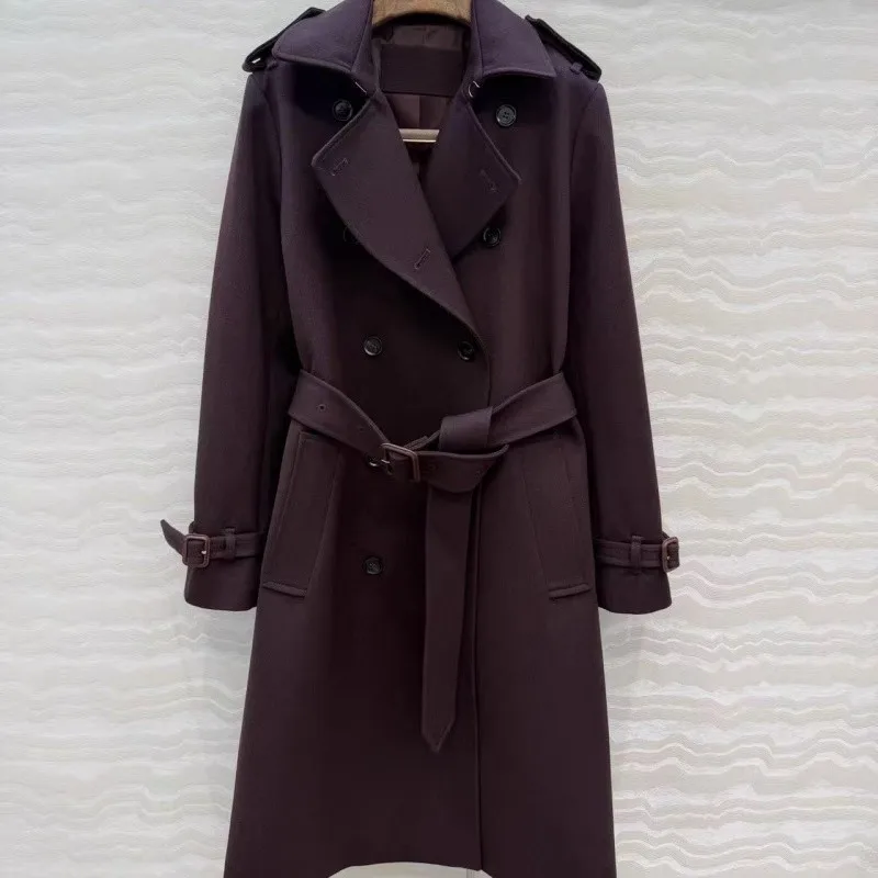 

Women's windbreaker jacket autumn and winter women's wool long sleeved belt elegant long jacket