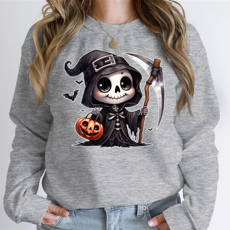 Streetwear Clothes Men Women New Sweatshirt Cartoon Horror Print Oversize Hoodie Halloween Harajuku Gothic Black Pullover Hoodie