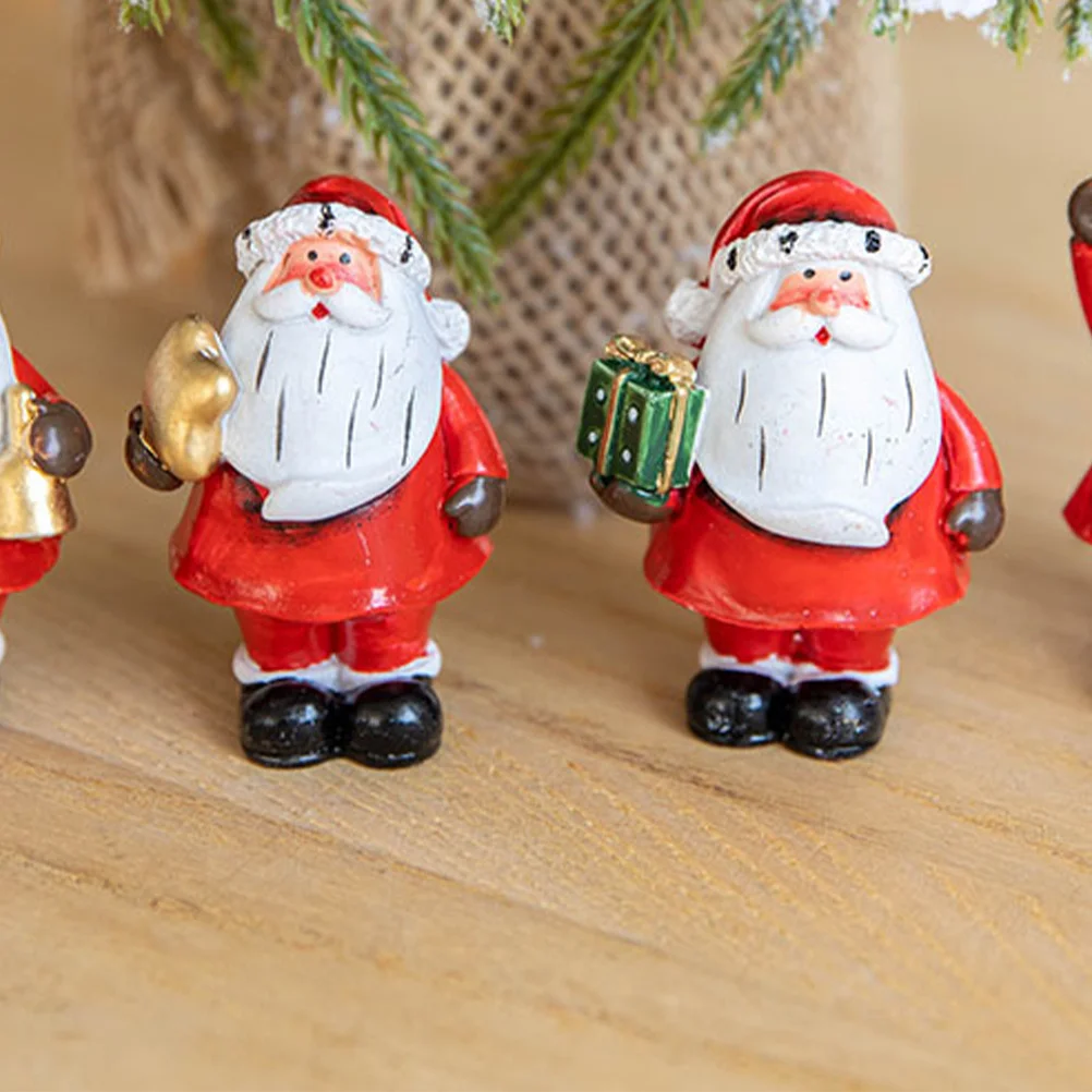 

4Pcs Santa Resin Christmas Ornaments Miniature Plant Decoration Garden Layout Props Resin Accessories for Home Festive Decor