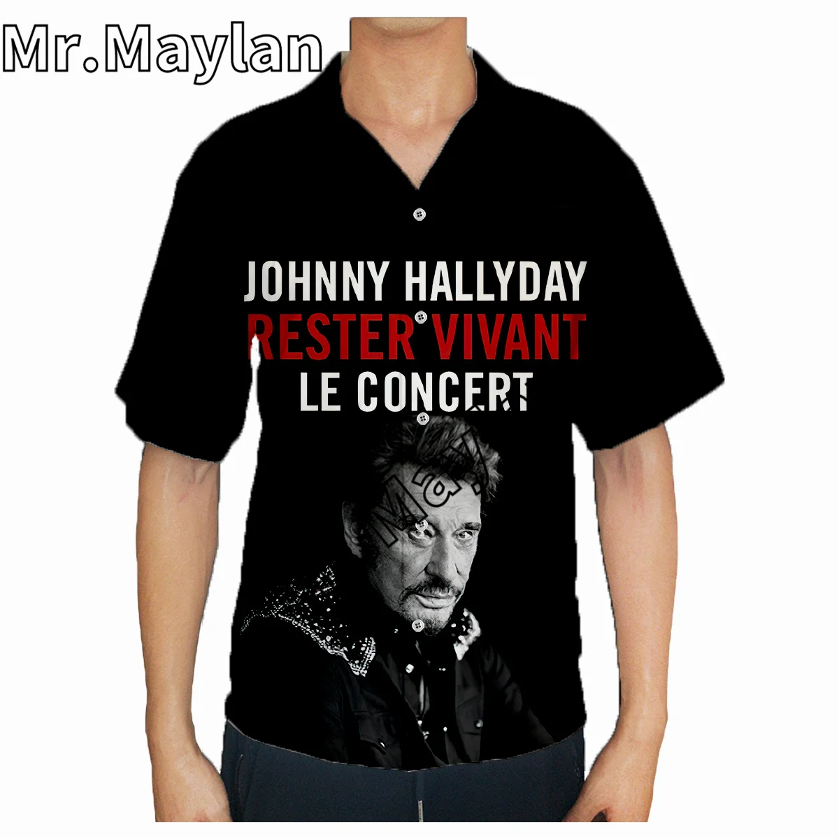 Nouveau Johnny Hallyday Chemise 3D Été Hawaïen Chemise Hommes À Manches Courtes Chemise Hommes Chemises 2023 Respzed 5XL Chemise Chemise Homme-8111