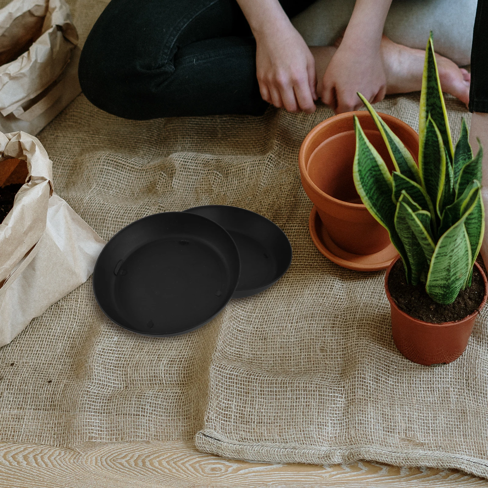 

20 шт. поднос для цветочного горшка, пластиковая сливная тарелка для бонсай, суккулентов, термостойкая нескользящая основа для горшка для растений, садовый балкон, черный