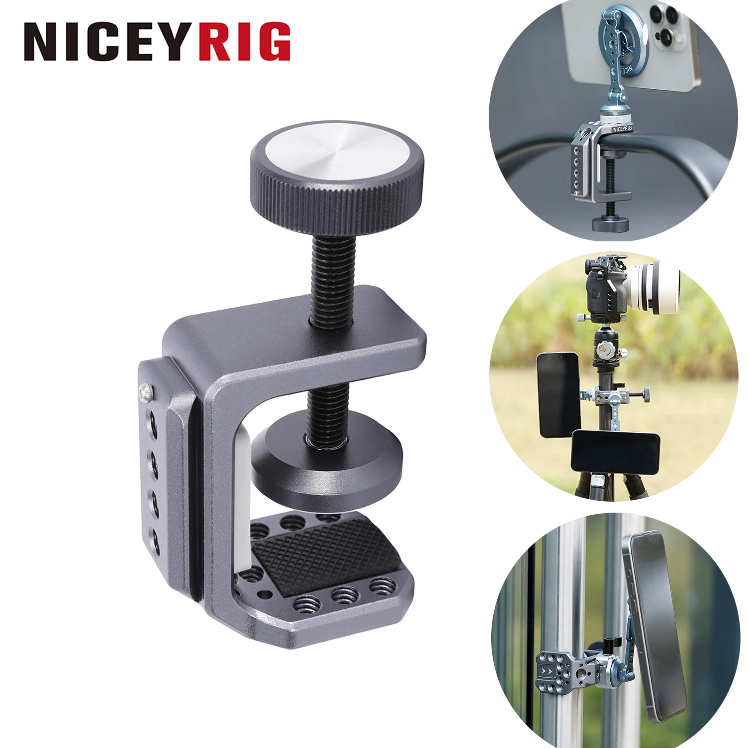 Niceyrig C-Clamp Metal Desktop Mount for Camera/Smartphone Holder Adjustable Desk Clamp Comes with Cold Shoe Mount Nato Rail