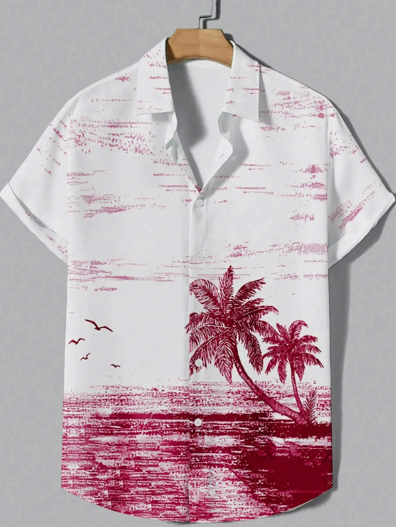 

New Summer 3D Men's Coconut Tree and Seabird Print Summer Short sleeved Shirt Large Hawaiian Style