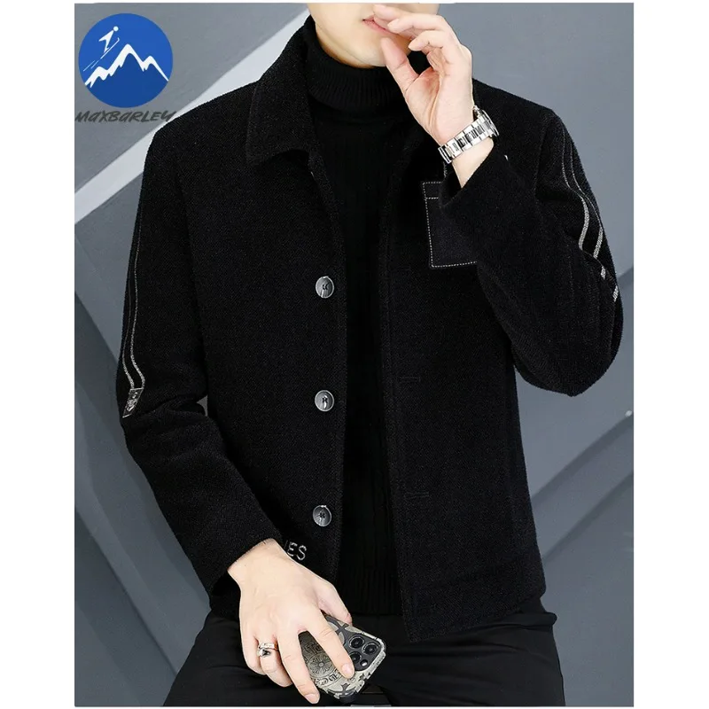 Maxbarley Wool Jacket Mens Classic Notch Lapel Outdoor Work Windproof Coat Casual Daily Wear Thickened Comfortable Outerwear
