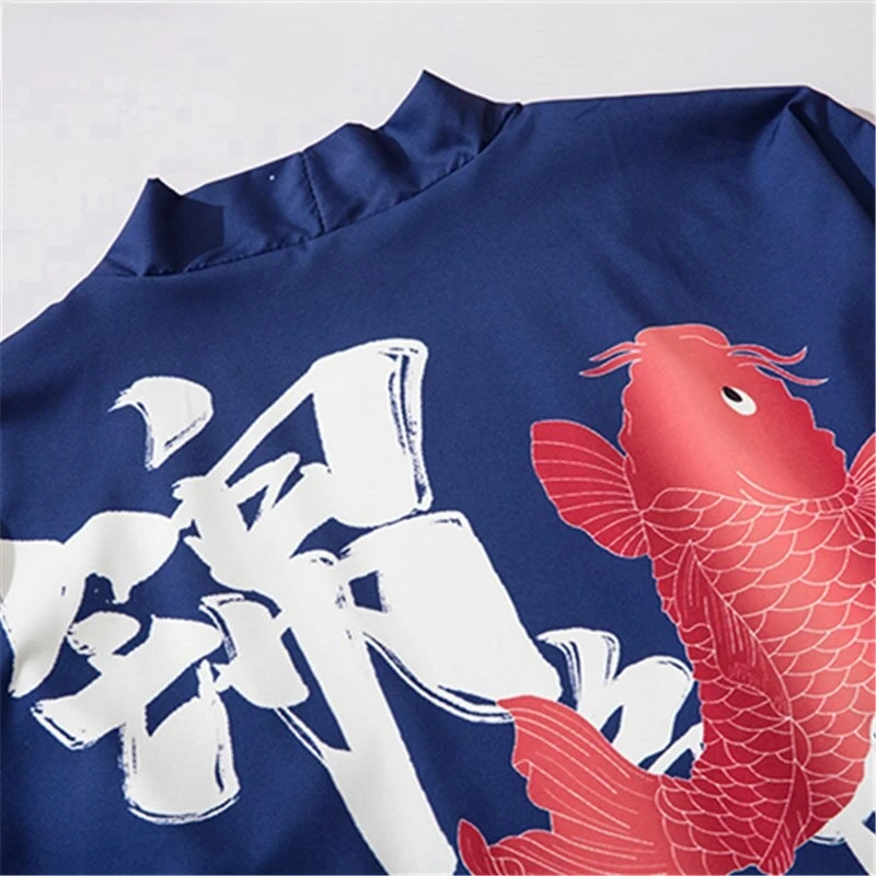 سترة صوفية فضفاضة على الموضة لعام 2025 على شكل سمك الشبوط الأزرق الياباني ملابس الساموراي للنساء والرجال هاراجوكو هاوري كيمونو كوسبلاي يوكاتا