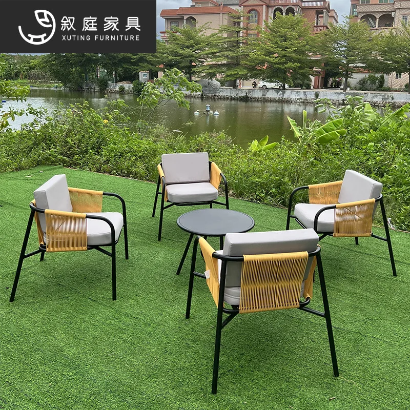 Outdoor rattan aluminum alloy tables and chairs Outdoor rooftop garden scenic spot hand-woven chairs Small coffee table combinat