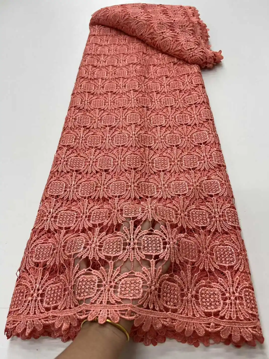 

African Nigerian 2025 High Quality Embroidery mesh Lace Fabric Wedding Party Dress Guipure Water Soluble Sequins 5Yards