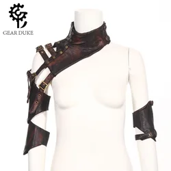Unisex Bandage Shawl Rivet Cape Neck Shoulder Cappa Armor Steampunk Long Faux Leather Warmer Clothes Halloween Cosplay Props
