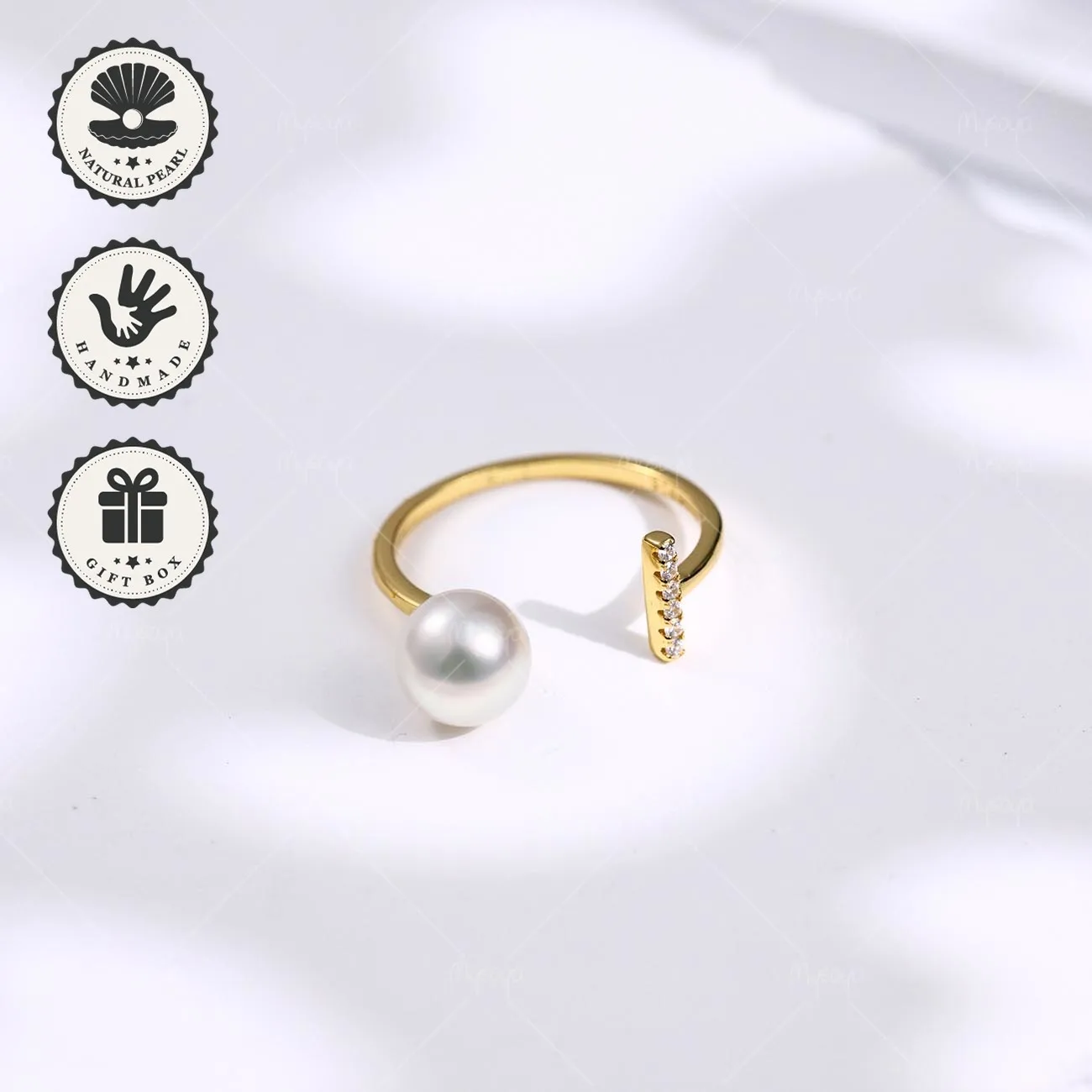 

Открытое кольцо Mysoya с японским жемчугом Акойя, 7,5–8 мм, S925, золотистое, в подарочной коробке, подарок на День святого Валентина или день рождения для нее