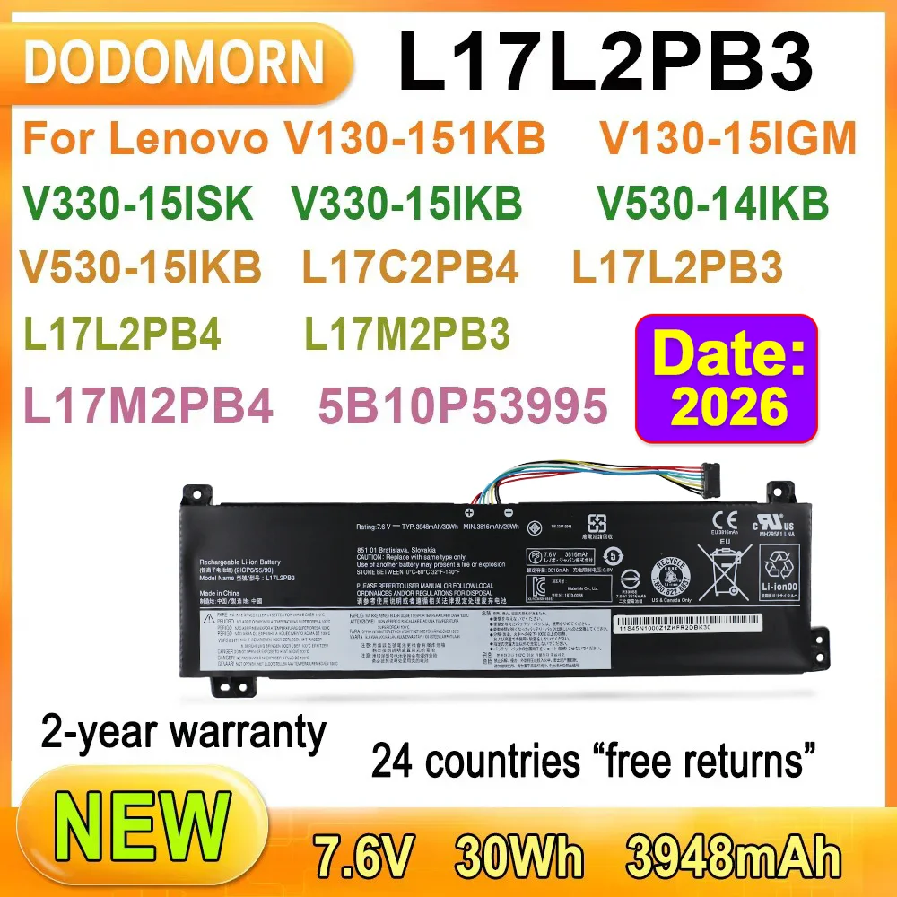 Nueva batería de ordenador portátil L17L2PB3 para Lenovo V130-151KB V130-15IGM V130-15IKB V330-14IKB V330-14ISK serie de alta calidad L17C2PB3