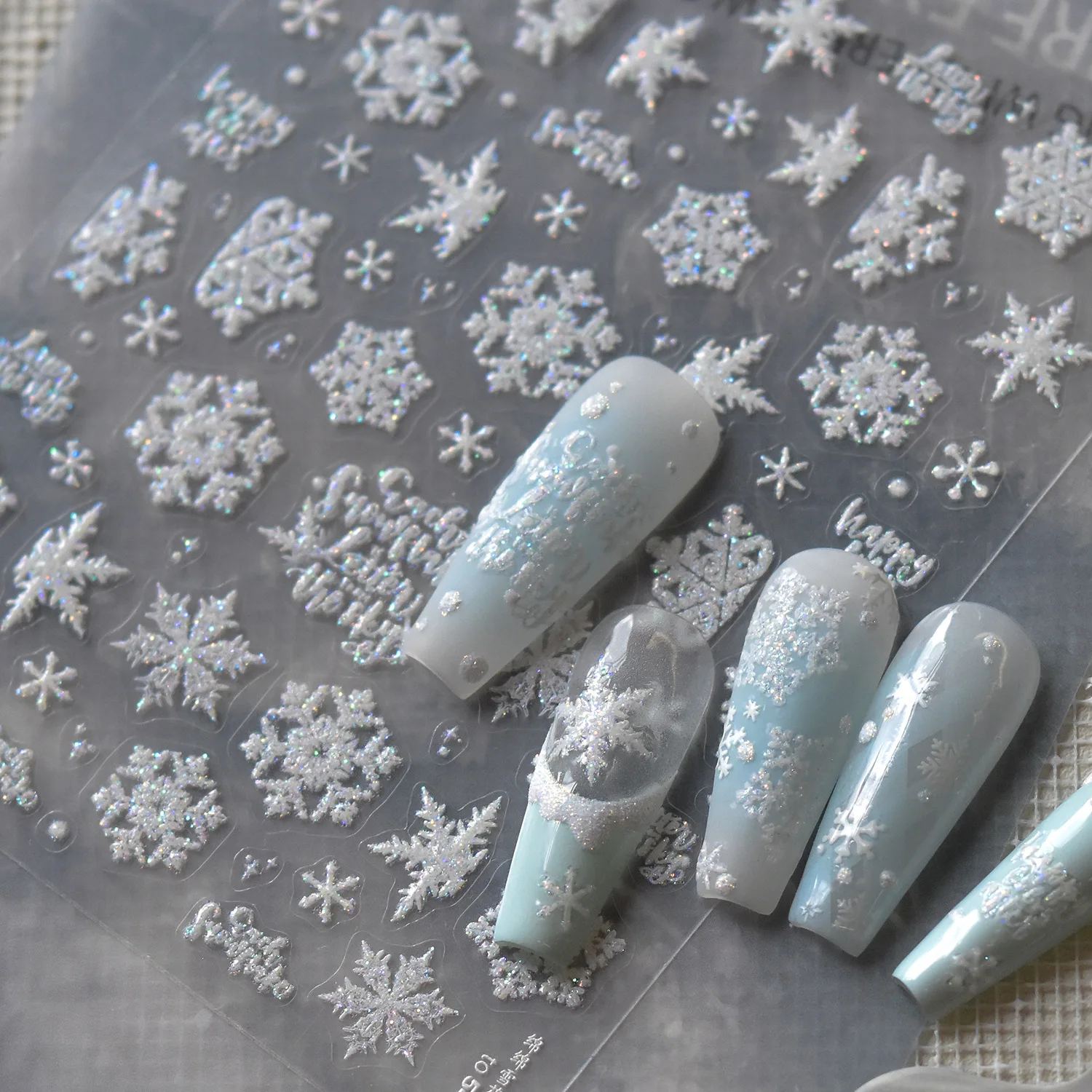 Glitter Nail Stickers Winter Fluorescent Exquisite Snowflake Jewelry Nail Art Stickers Self Adhesive Christmas Nails Accessories