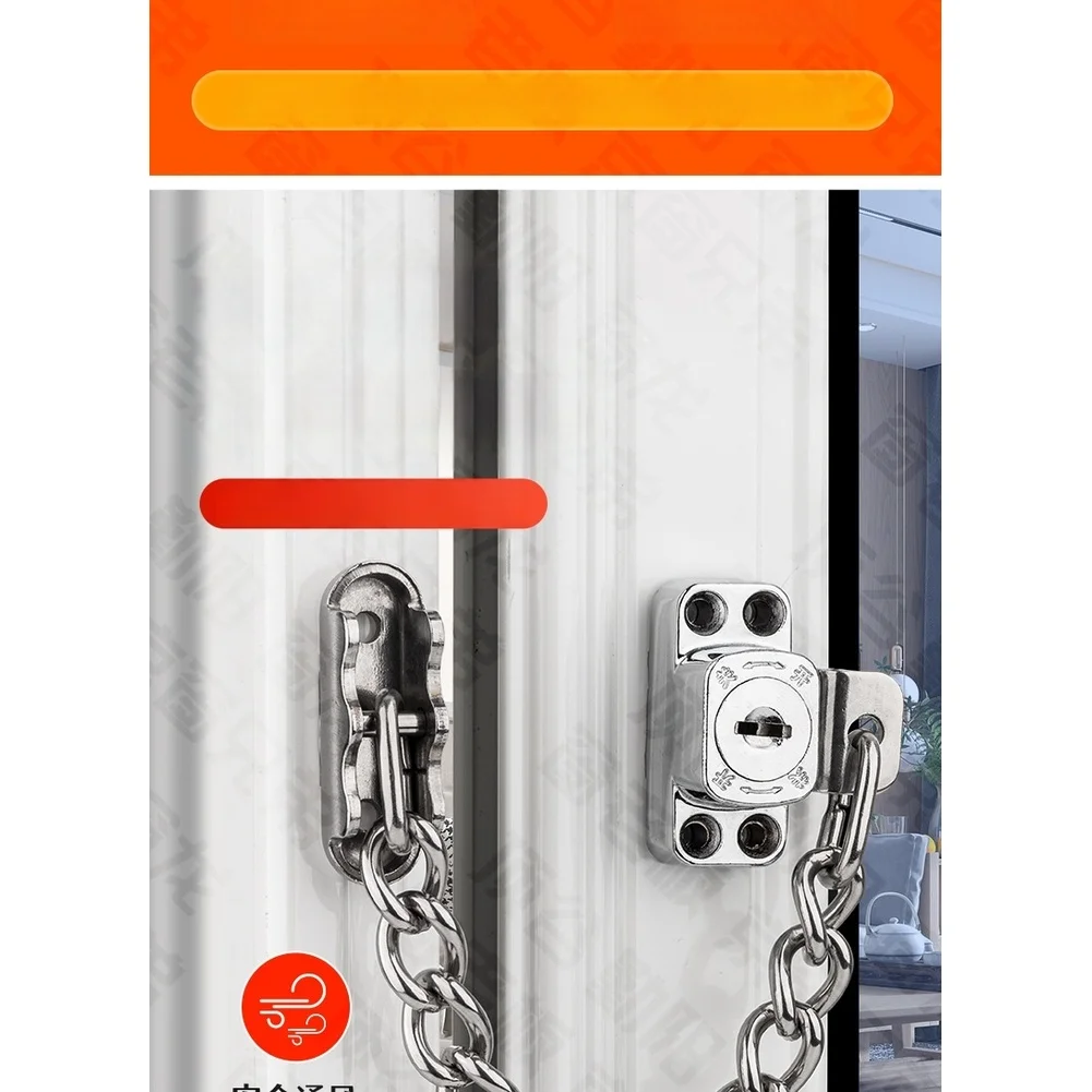 Stainless Steel Chain Window Lock Adjustable Length Key Security For Casement Sliding Tilt Turn Home Safety Door Hardware