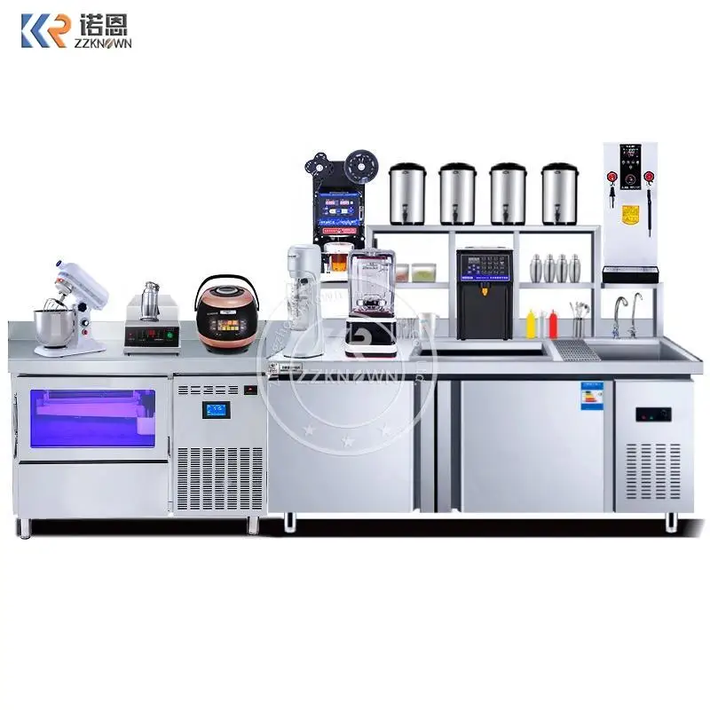 Customized Bubble Tea Work Table With Refrigerator Milk Tea Equipment Boba Tea Counter