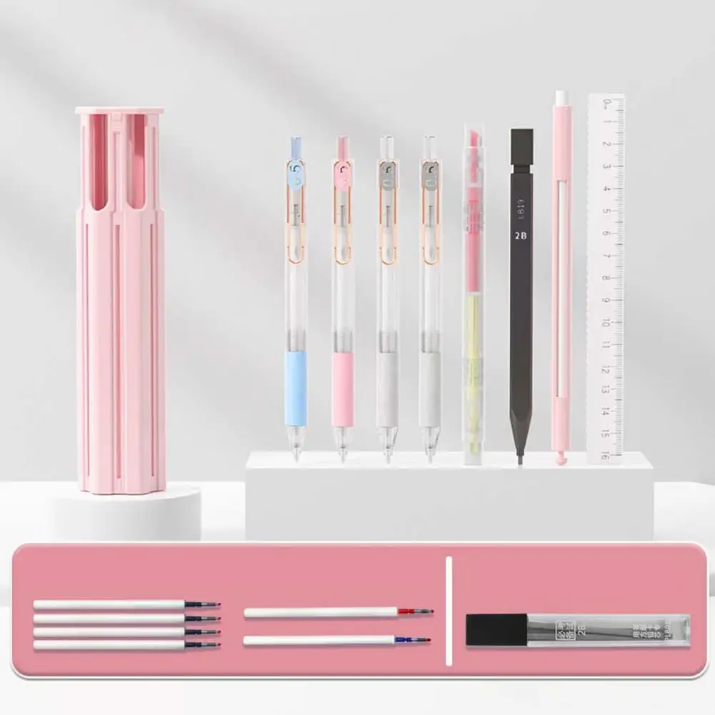 육각형 휴대용 펜슬 젤 펜 상자, 쉬운 접근 뚜껑, 카드 슬롯 펜꽂이, 학용품 정리함 케이스 젤