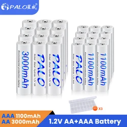 PALO-pilas recargables AA de 3000mAh, pilas AAA de 1100mAh, 1,2 V, Ni-MH, R3, R6, Cargador USB