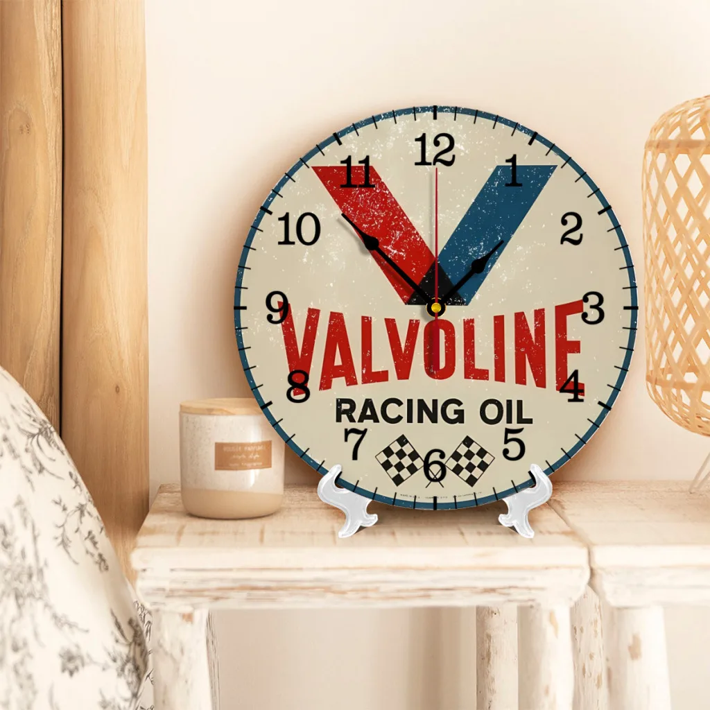 Valvoline Racing Sign Wall Clock Easy to Read Wall Mounted Clock With Silent for Home Decor