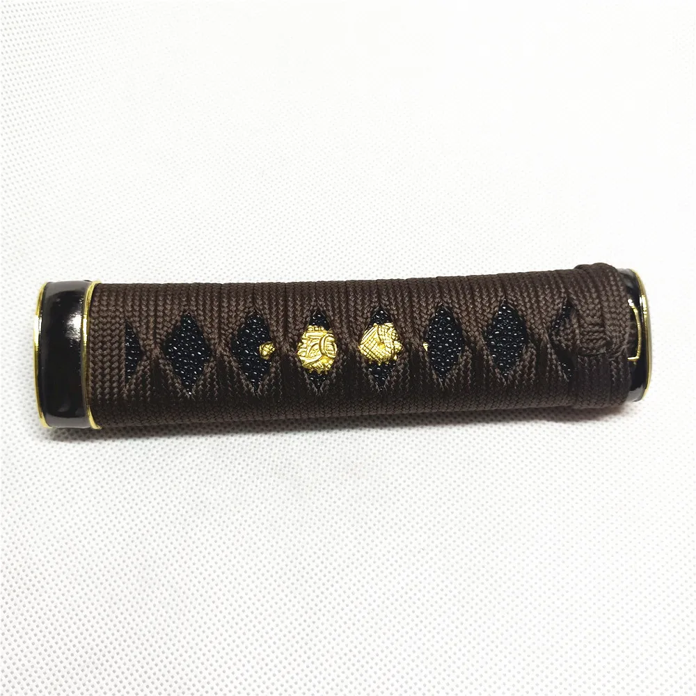 15cm brown silk cord Black Imitated Rayskin Tsuka Wakizashi Handle Fittings For Japanese Sword Katana Fittings
