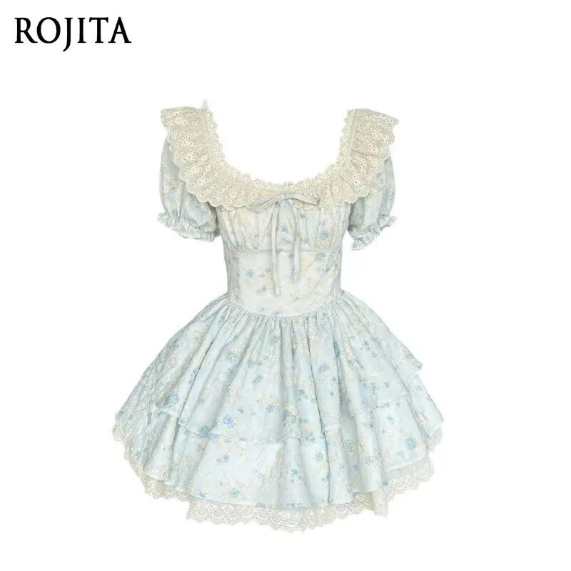 Sweet Bubble Sleeve Floral Dress Female Summer Beautiful Gentle Princess Dress Waist Cake Fluffy Dress