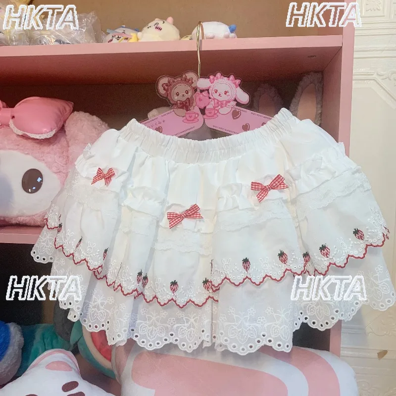Originale Lolita Girl carino giapponese fragola pizzo adorabile dolce mini gonna torta a vita alta Kawaii dolce gonfio gonne corte