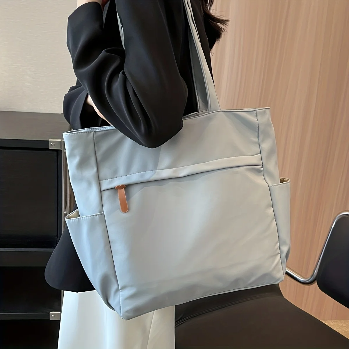Minimalist Tote Bag, Solid Color Casual Shoulder Bag, All-Match Bag For School