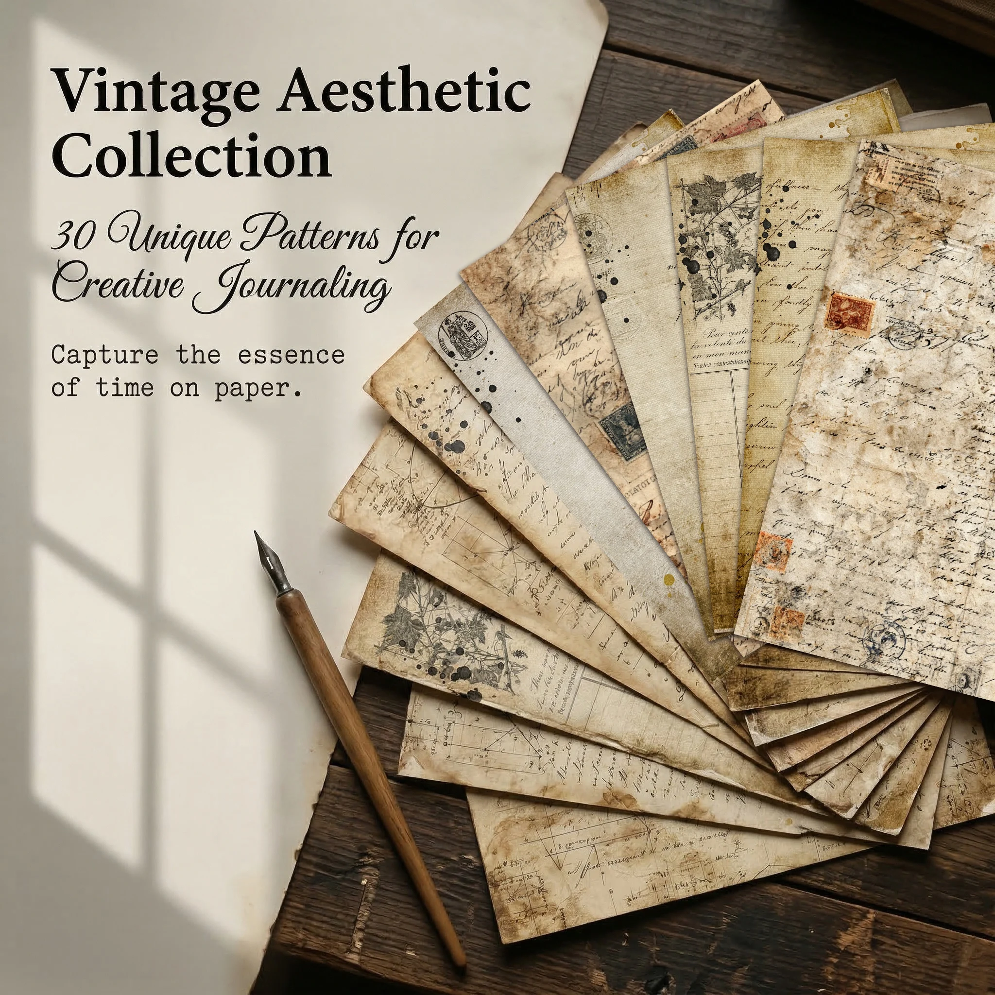 30 Sheets Vintage Scrapbooking Paper Material for Junk Journaling, Definition Patterns for Creative and Scrapbook Embellishment