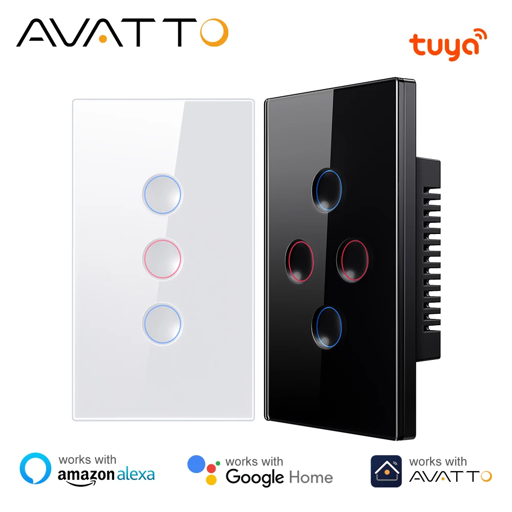 AVATTO Tuya 1/2/3/4 Gang ZigBee Smart Light Switch Wireless Wall Touch Grooved Button Switch Remote Support Alexa,Google Home