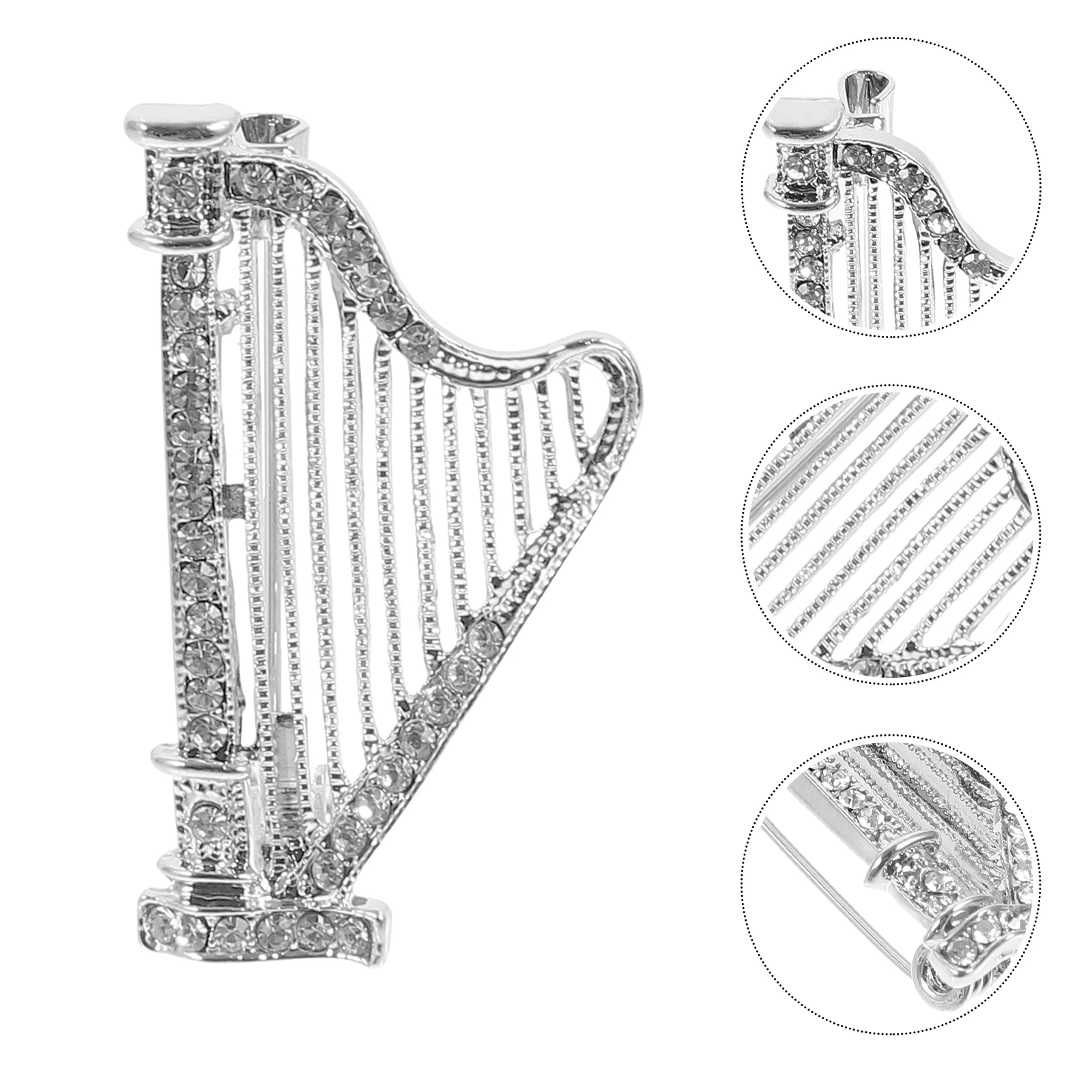 

Exquisite Harp Brooch Rhinestone Alloy Pin Women Men Fashion Lapel Business Suit Festival Decor Gift Music Lovers Brooches For