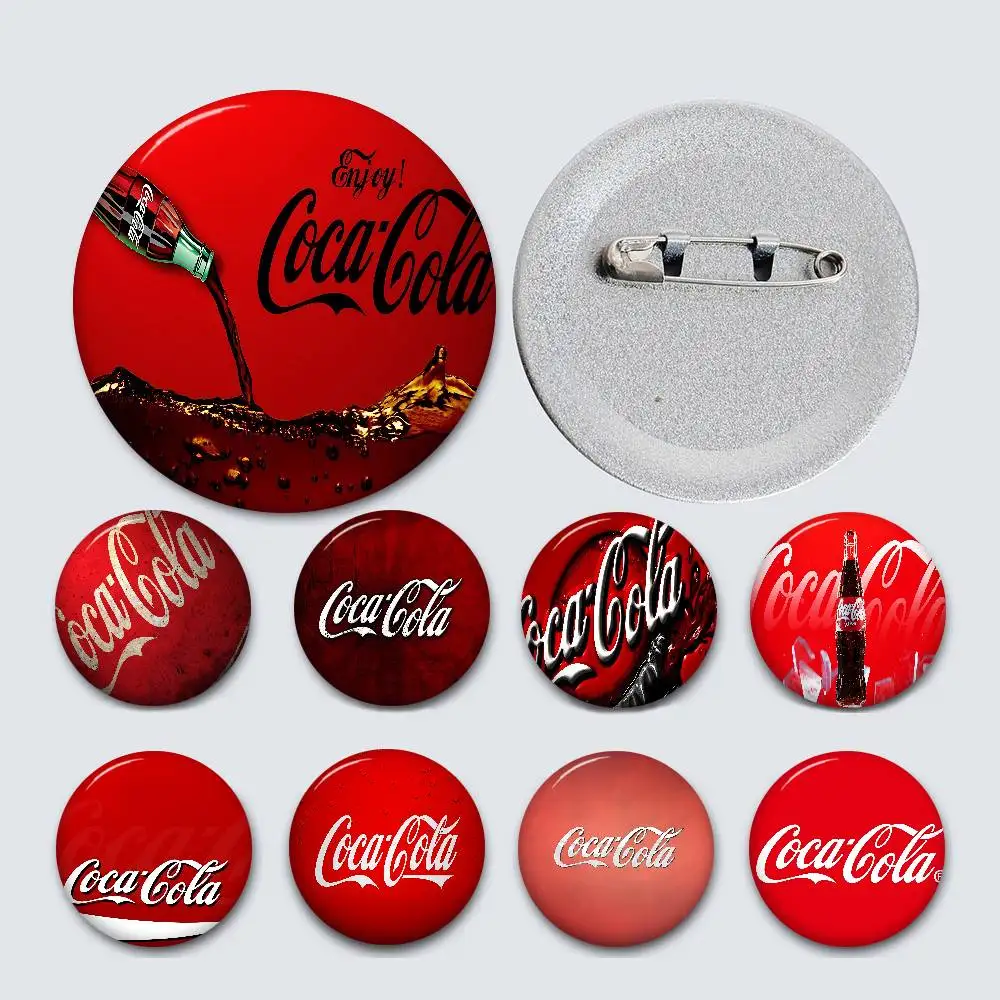 C-Cocas C-cola Vintage Logo Round Button Pins Slogan Creative Brooches Backpack Clothes Decoration Fashion Cartoon Jewelry Gifts