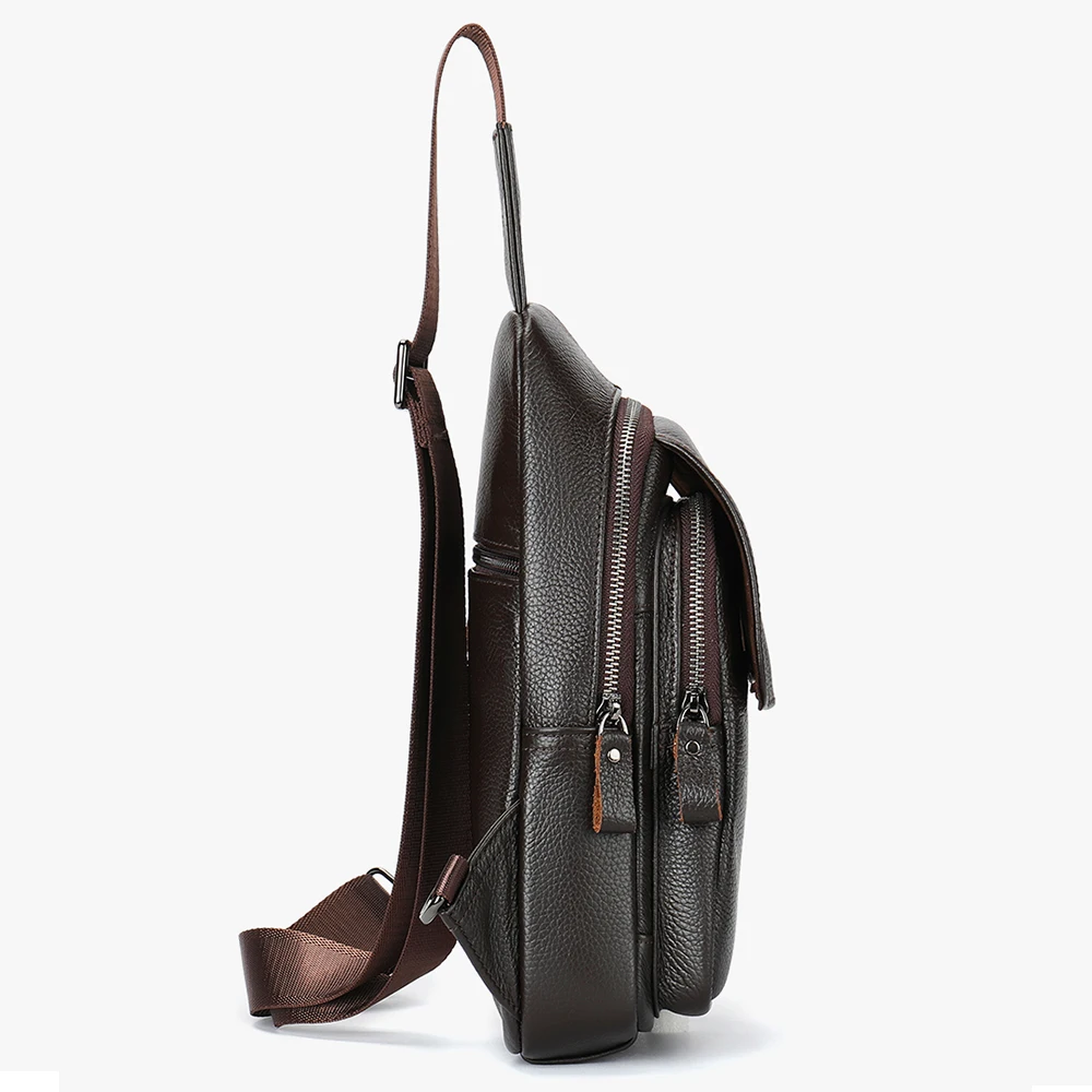WESTAL Coffee Genuine Leather Bag for Men Chest Bags Shoulder Pack Husband Gift Wallet Crossbody Bag Fashion Luxury Designer view 5