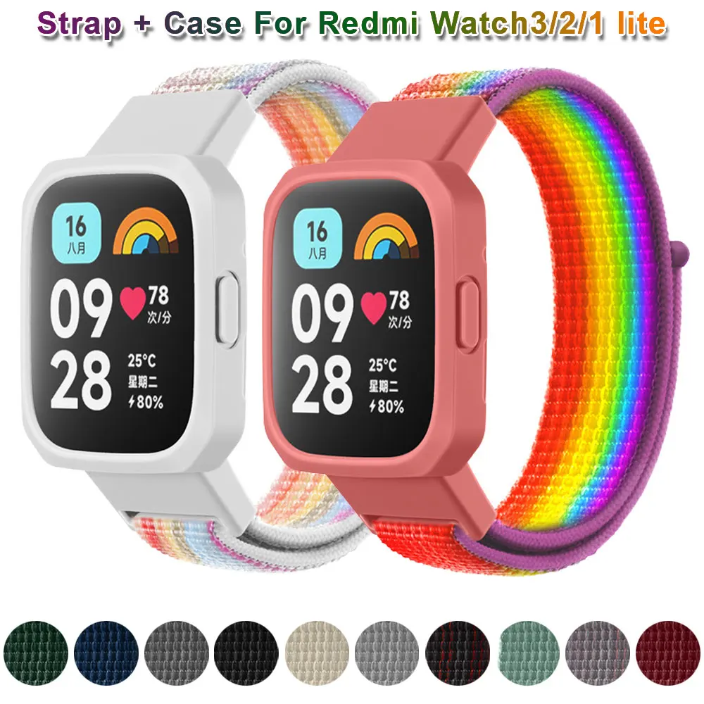 Braccialetto ad anello in Nylon + custodia per Redmi Watch 3 cinturino di ricambio per cinturino Smart Watch per Redmi Watch 1/2/Mi Watch Lite Wristband Cover