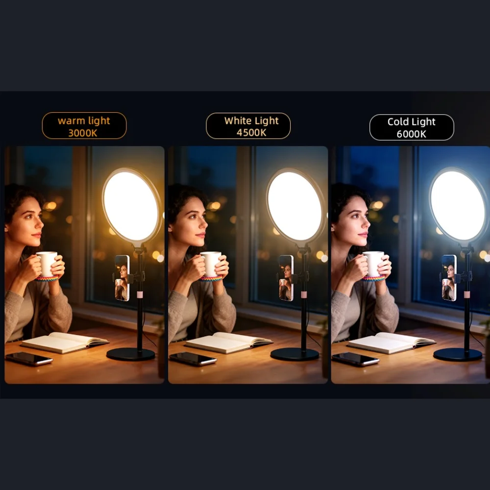 LUXCEO R8 - Aro de Luz LED Redondo para Selfies, Regulable, Panel de Iluminación para Fotografía y Video, Lámpara para Conferencias, Grabaciones en Vivo con Soporte