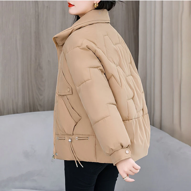 

Шикарное пуховое пальто с хлопковой подкладкой, женское короткое пальто, зима-лето 2023, толстая теплая парка, модное свободное хлопковое пальто больших размеров