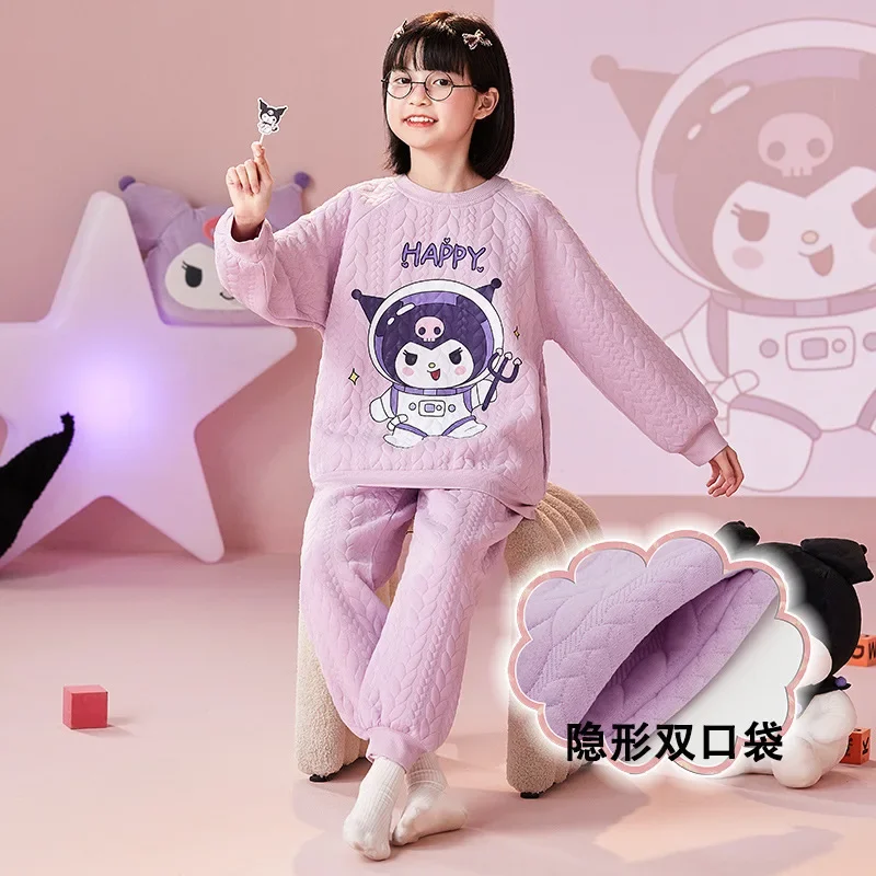 Sanrio New Girls' Pajamas Thickened Children's Home Wear Set Soft and Comfortable Warm Pajamas for Babies in Autumn and Winter