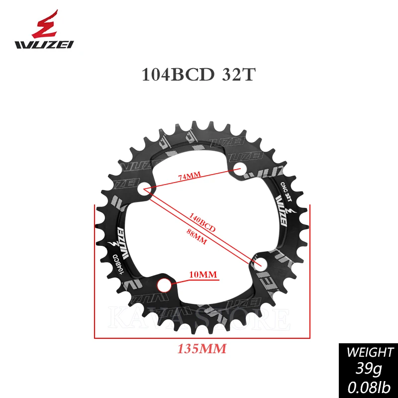 Wuzei 104BCD MTB Kettenblatt Narrow Wide 104 BCD Krone Mountainbike-Kettenrad 30 32 34 36 38 40 42T Fahrrad-Sternkettenblatt
