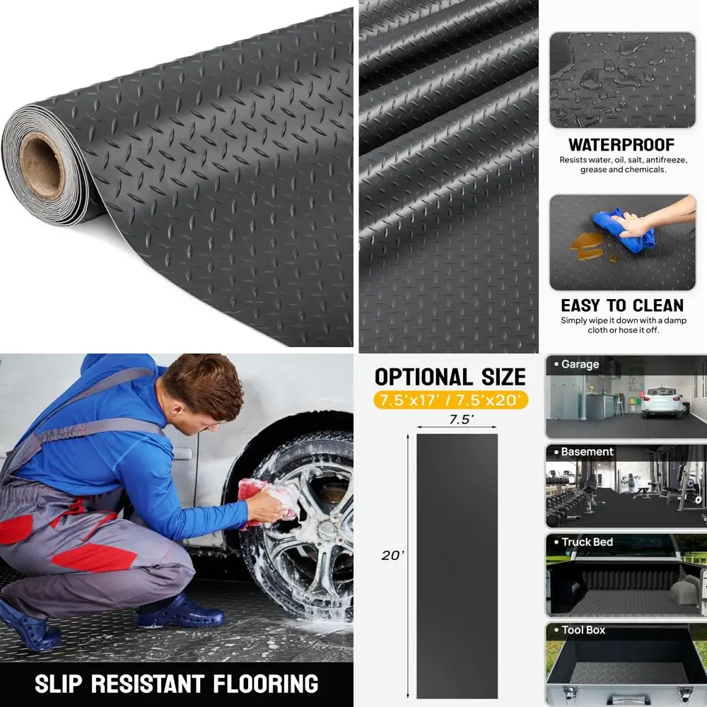 Thickened Diamond Plate PVC Garage Floor Mats - 7.5 x 20 Feet Roll for Under Car and Parking Spaces