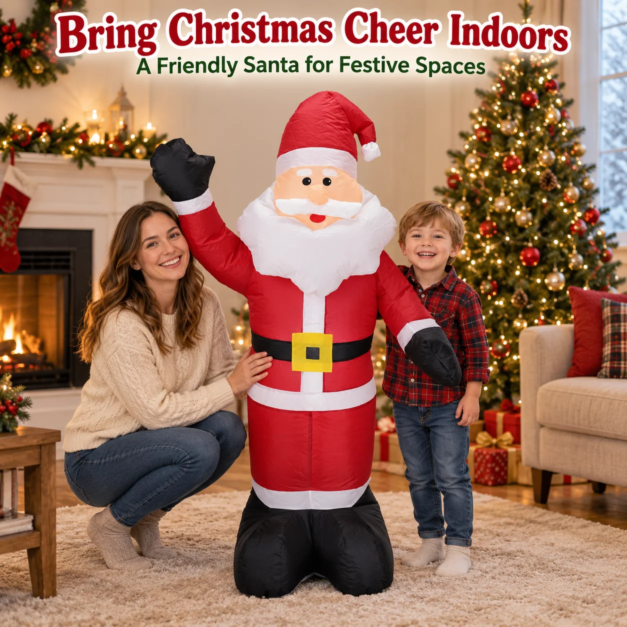 Inflatable Santa Claus Christmas Outdoor Decoration with LED Lights Blow Up Yard Garden Decor Xmas Party Prop 120cm Holiday